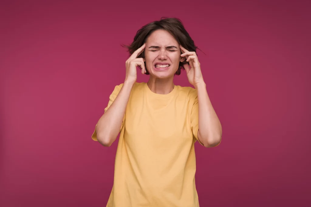 front view young woman having headache